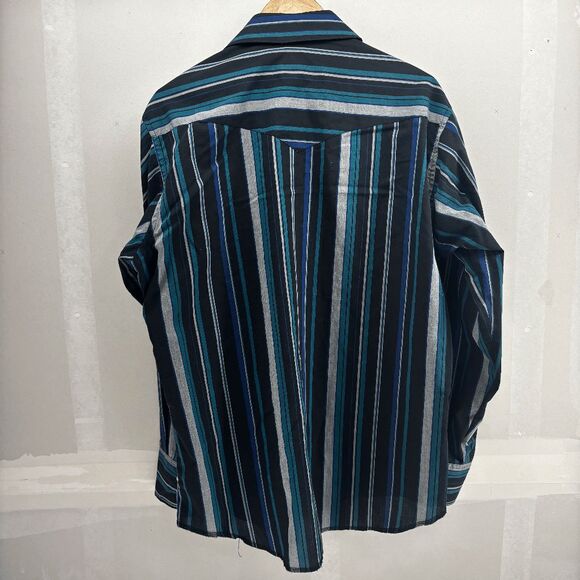 Vintage Rustler Shirt Mens L Striped Western Pearl Snap X-Long Tails 90s - Picture 3 of 4